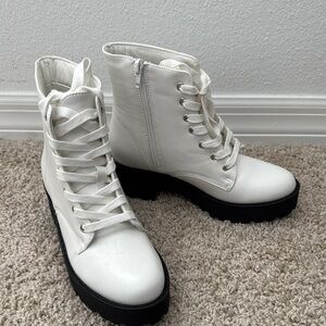 Women's White Lace-Up Ankle Boots